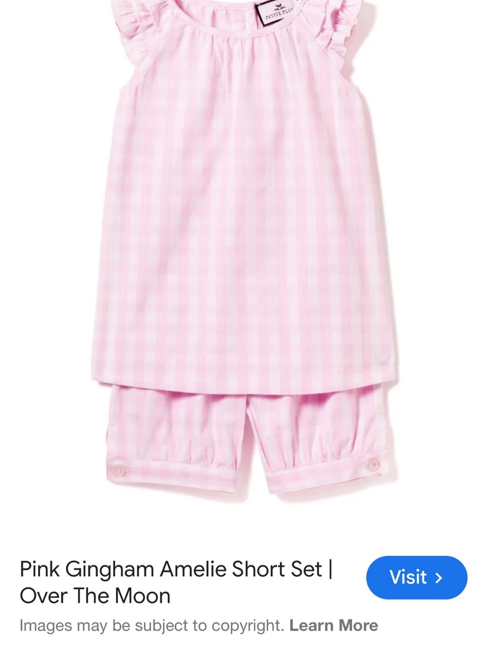Petit Bateau Pink Gingham Amelie Short Pajama Set